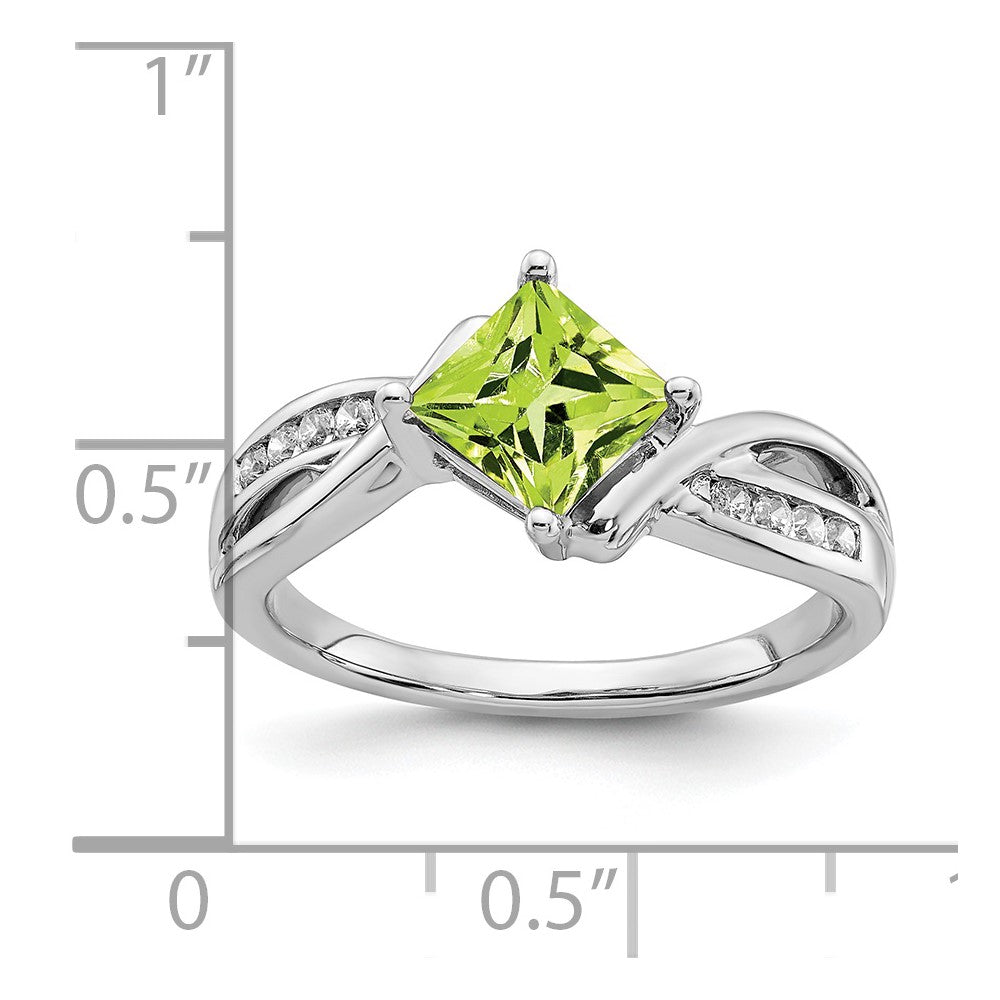 14k White Gold Square Peridot and Diamond Ring
