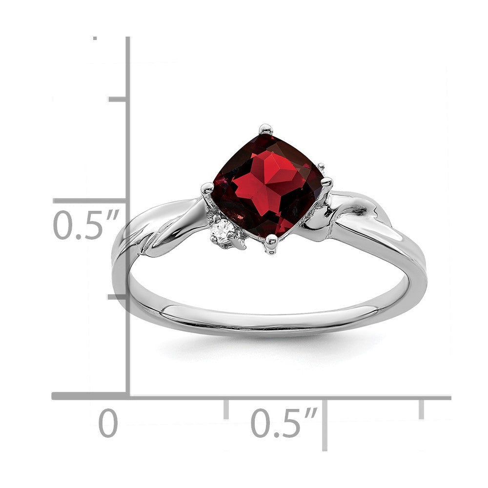 14k White Gold Cushion Garnet and Diamond Ring