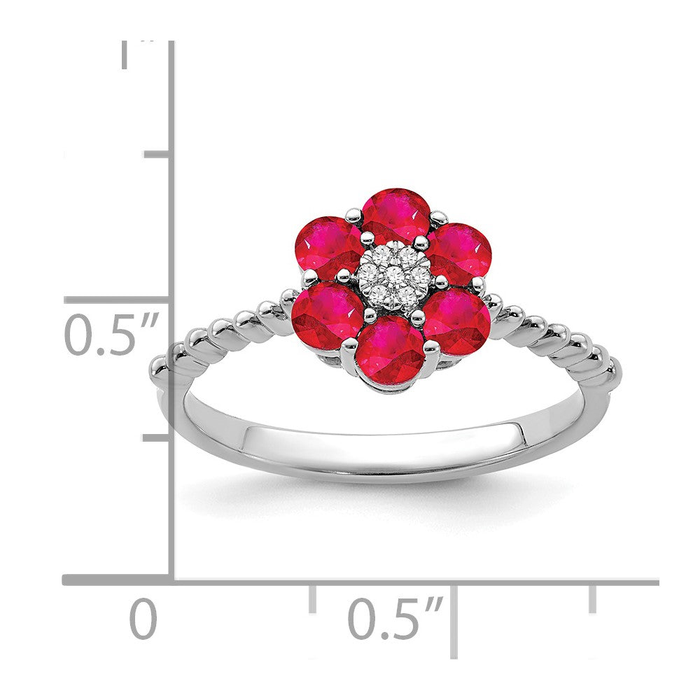 14k White Gold Ruby and Diamond Floral Ring