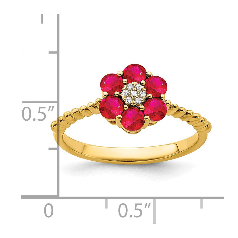 14k Ruby and Diamond Floral Ring