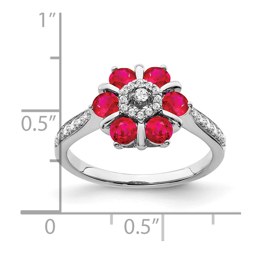 14k White Gold Ruby and Diamond Floral Ring