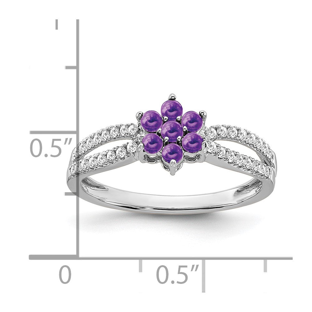14k White Gold Amethyst and Diamond Floral Ring