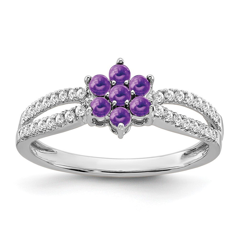 14k White Gold Amethyst and Diamond Floral Ring