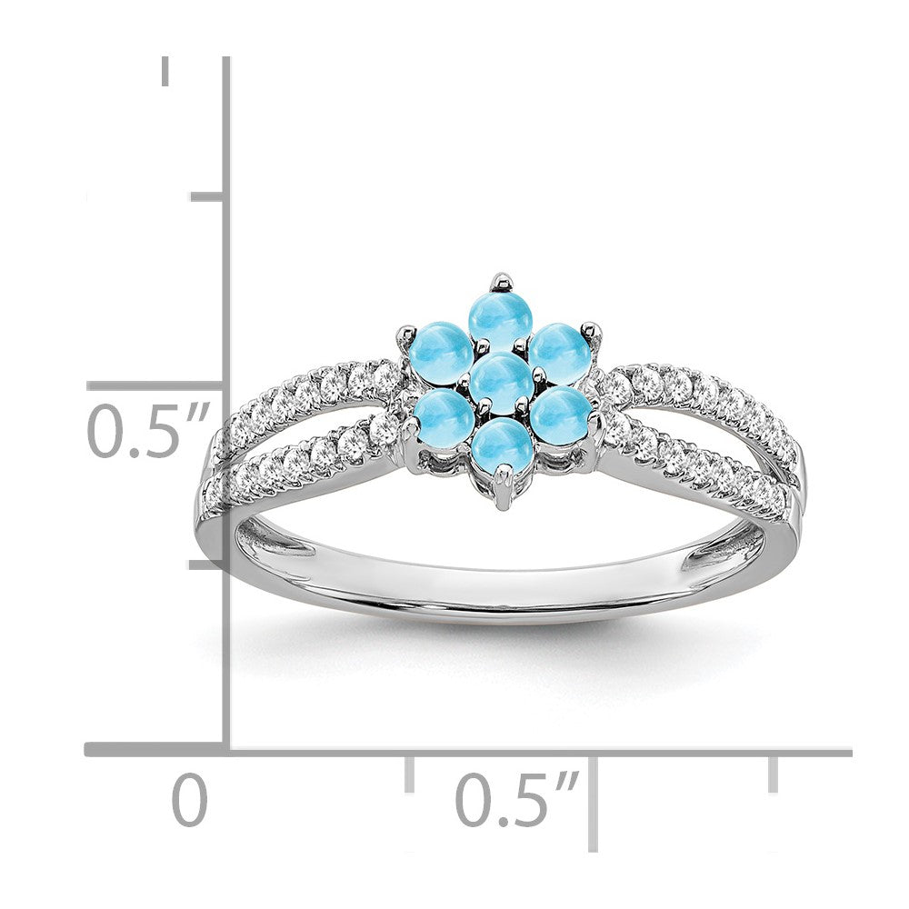 14k White Gold Blue Topaz and Diamond Floral Ring