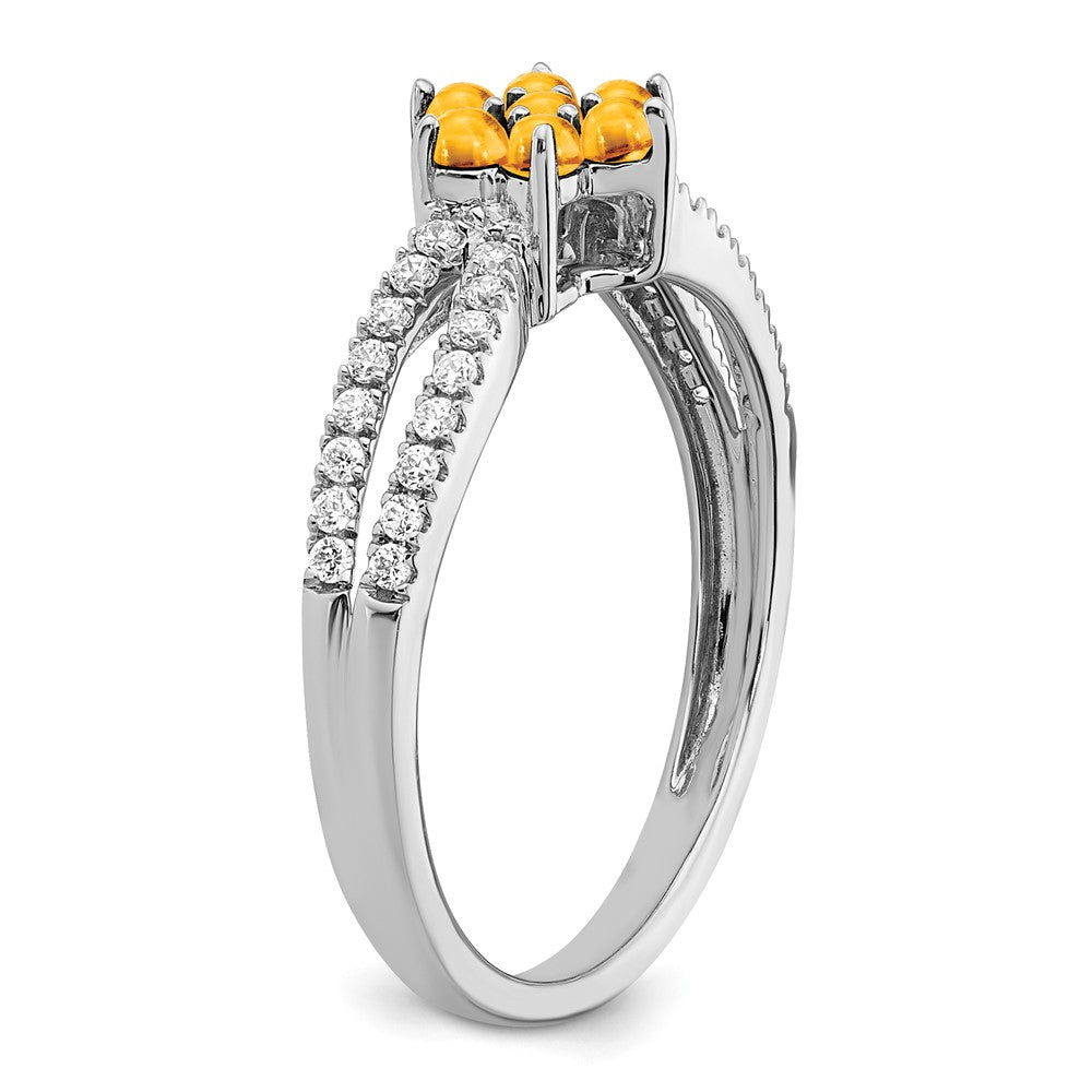 14k White Gold Citrine and Diamond Floral Ring