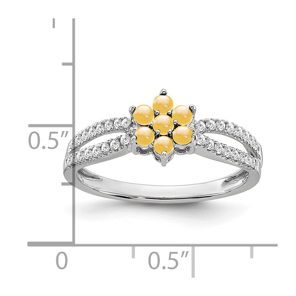 14k White Gold Citrine and Diamond Floral Ring