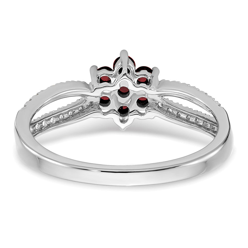 14k White Gold Garnet and Diamond Floral Ring