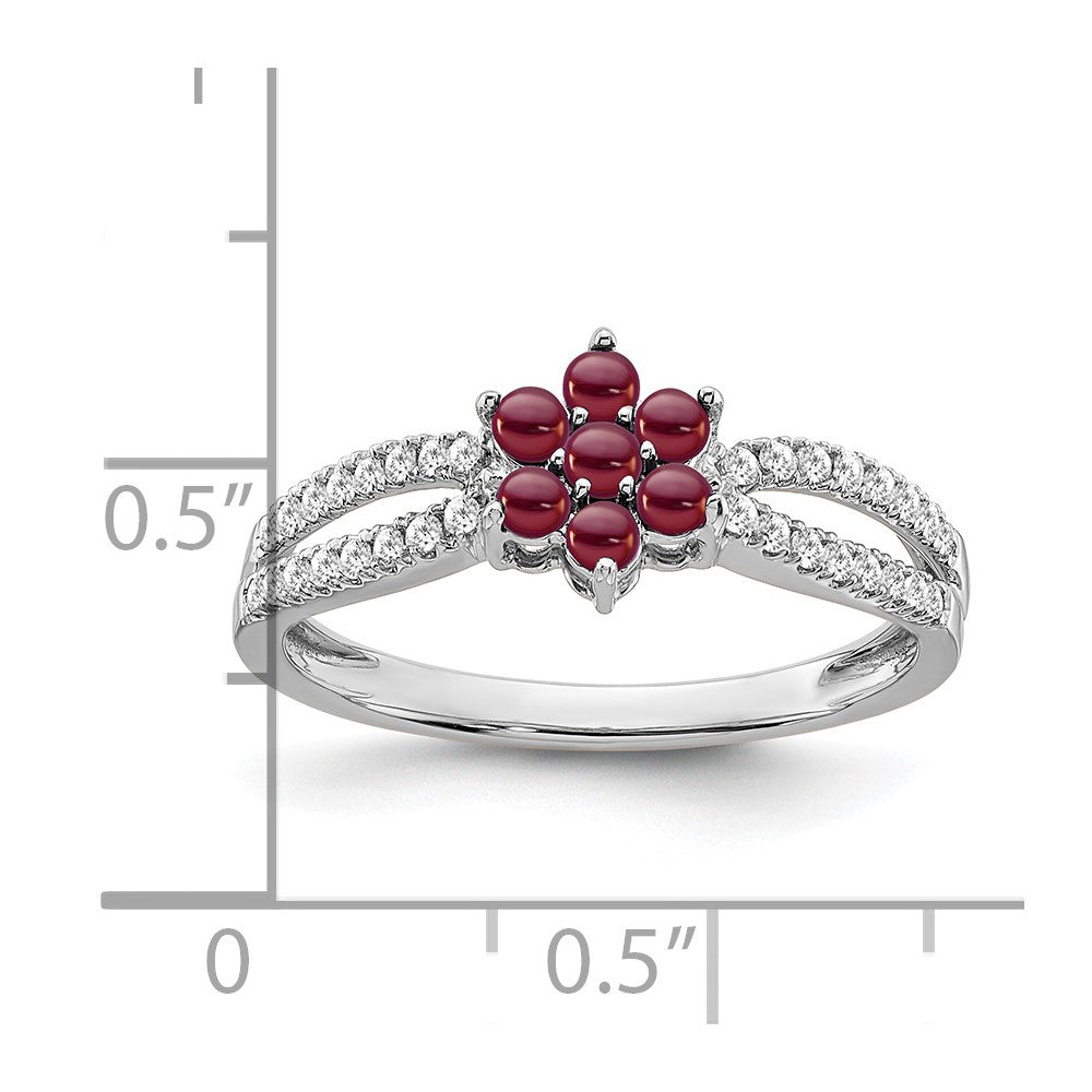 14k White Gold Garnet and Diamond Floral Ring