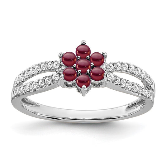 14k White Gold Garnet and Diamond Floral Ring