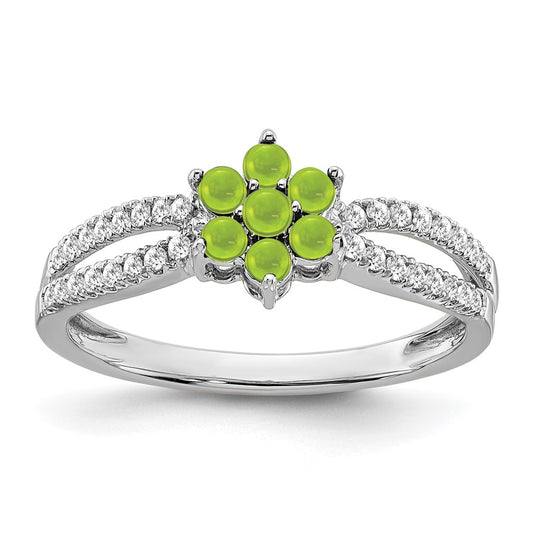 14k White Gold Peridot and Diamond Floral Ring