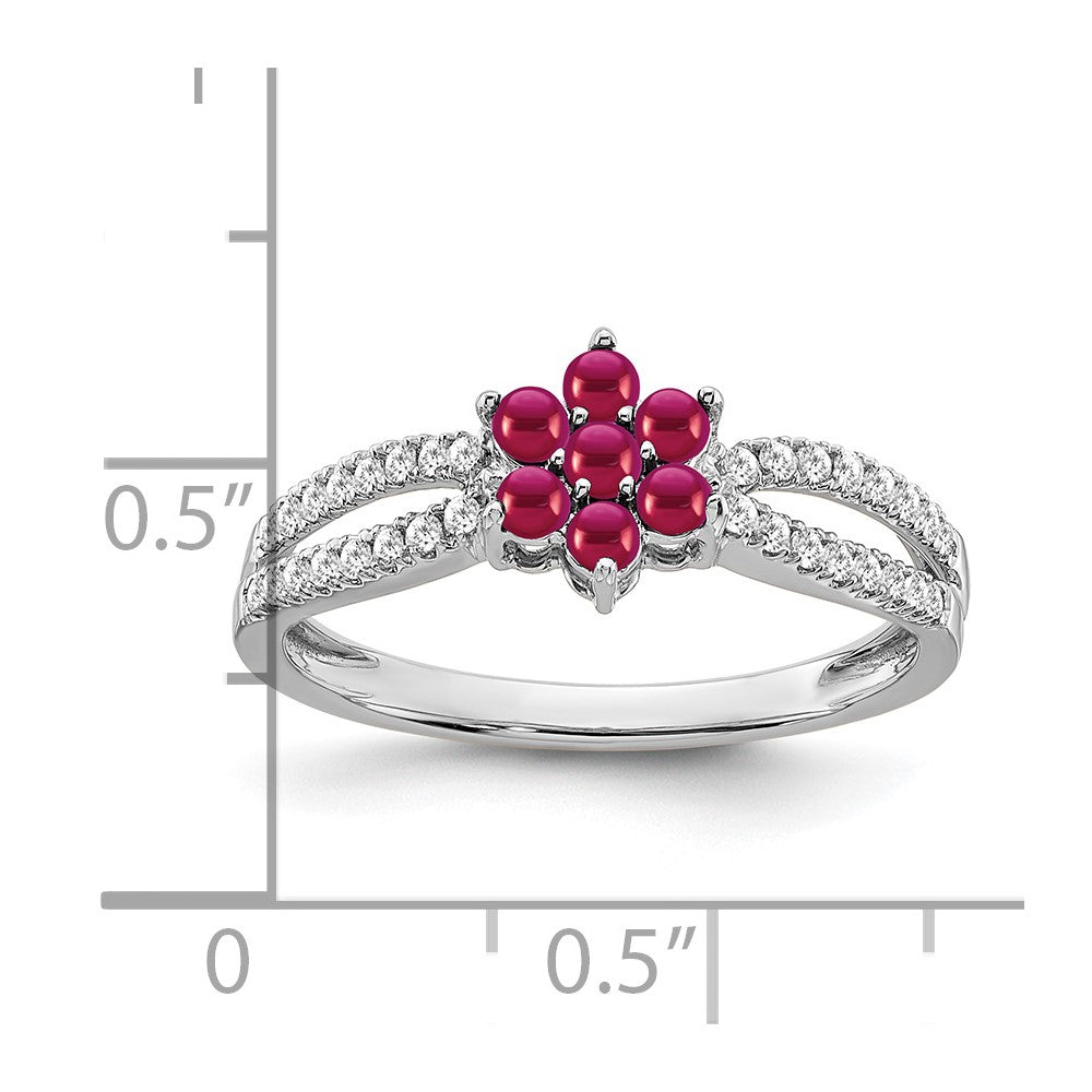 14k White Gold Ruby and Diamond Floral Ring