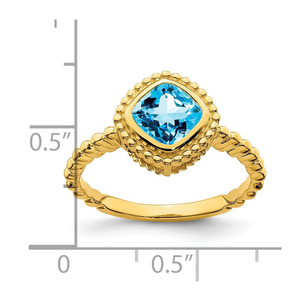 14k Cushion Blue Topaz Ring