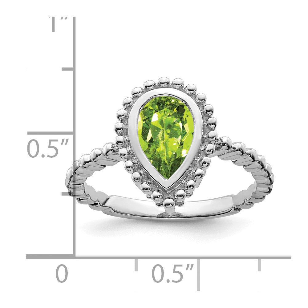 14k White Gold Pear Peridot Ring
