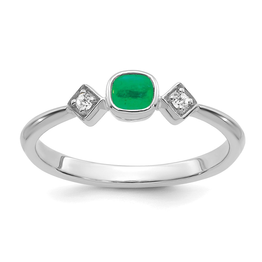 14k White Gold Emerald and Diamond Ring