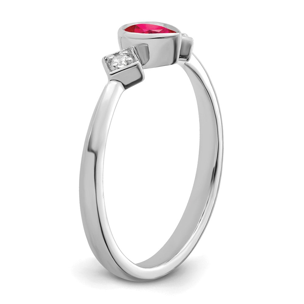 14k White Gold Pear Bezel Ruby and Diamond Ring