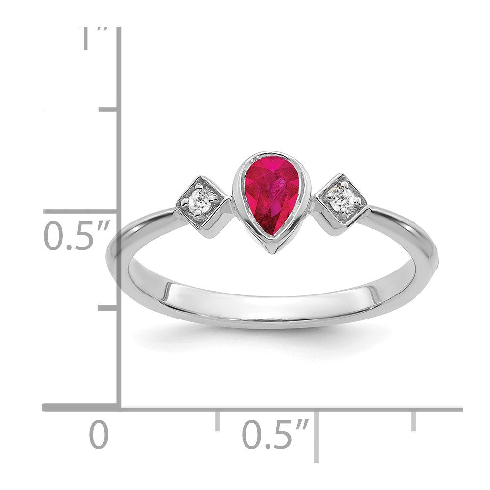 14k White Gold Pear Bezel Ruby and Diamond Ring