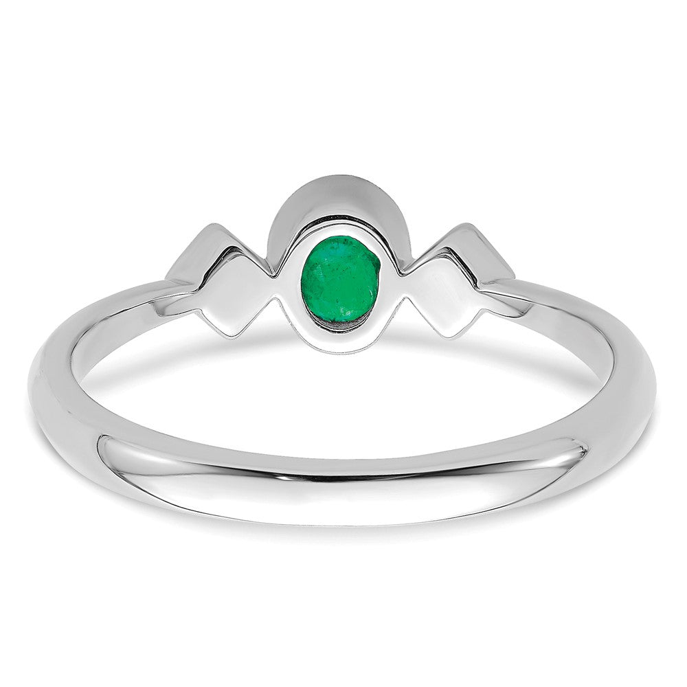 14k White Gold Oval Bezel Emerald and Diamond Ring