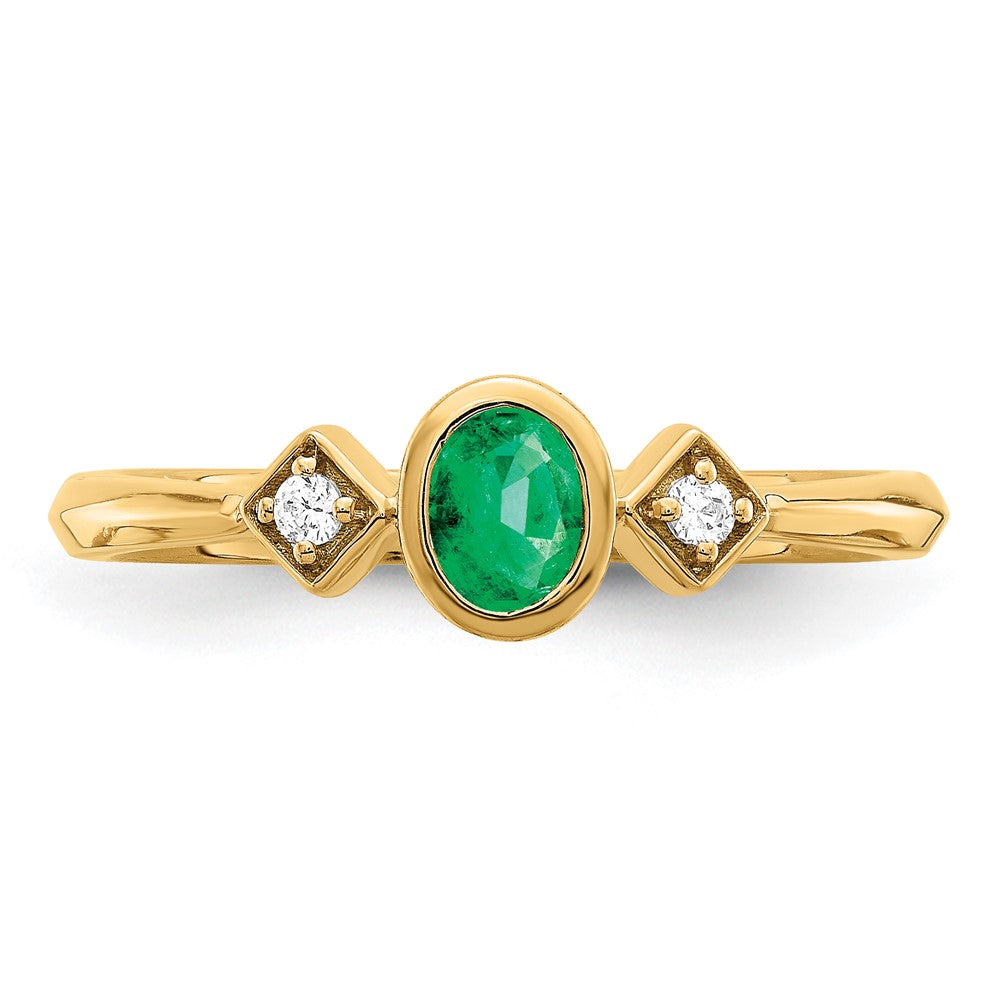 14k Oval Bezel Emerald and Diamond Ring