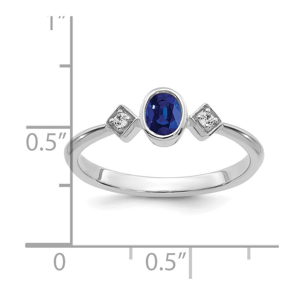 14k White Gold Oval Bezel Sapphire and Diamond Ring
