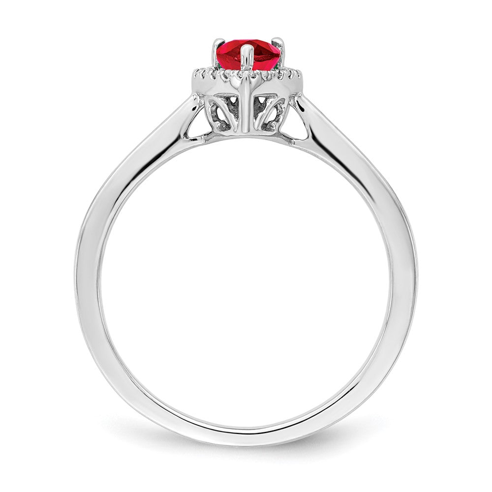 14k White Gold Pear Ruby and Diamond Halo Ring