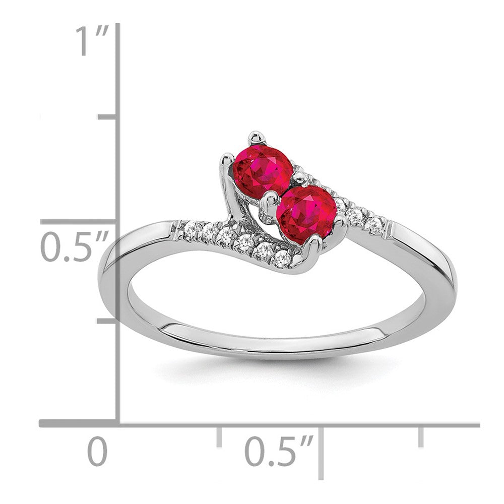 14k White Gold Ruby and Diamond 2-stone Bypass Ring