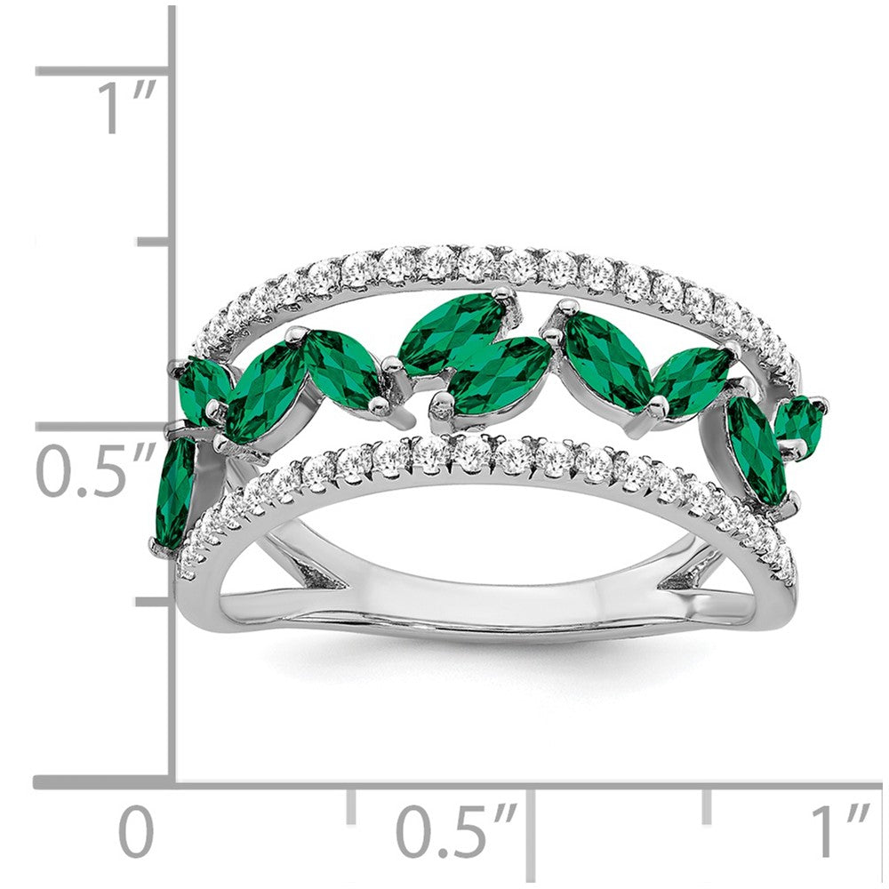 14k White Gold Marquise Created Emerald and Diamond Ring