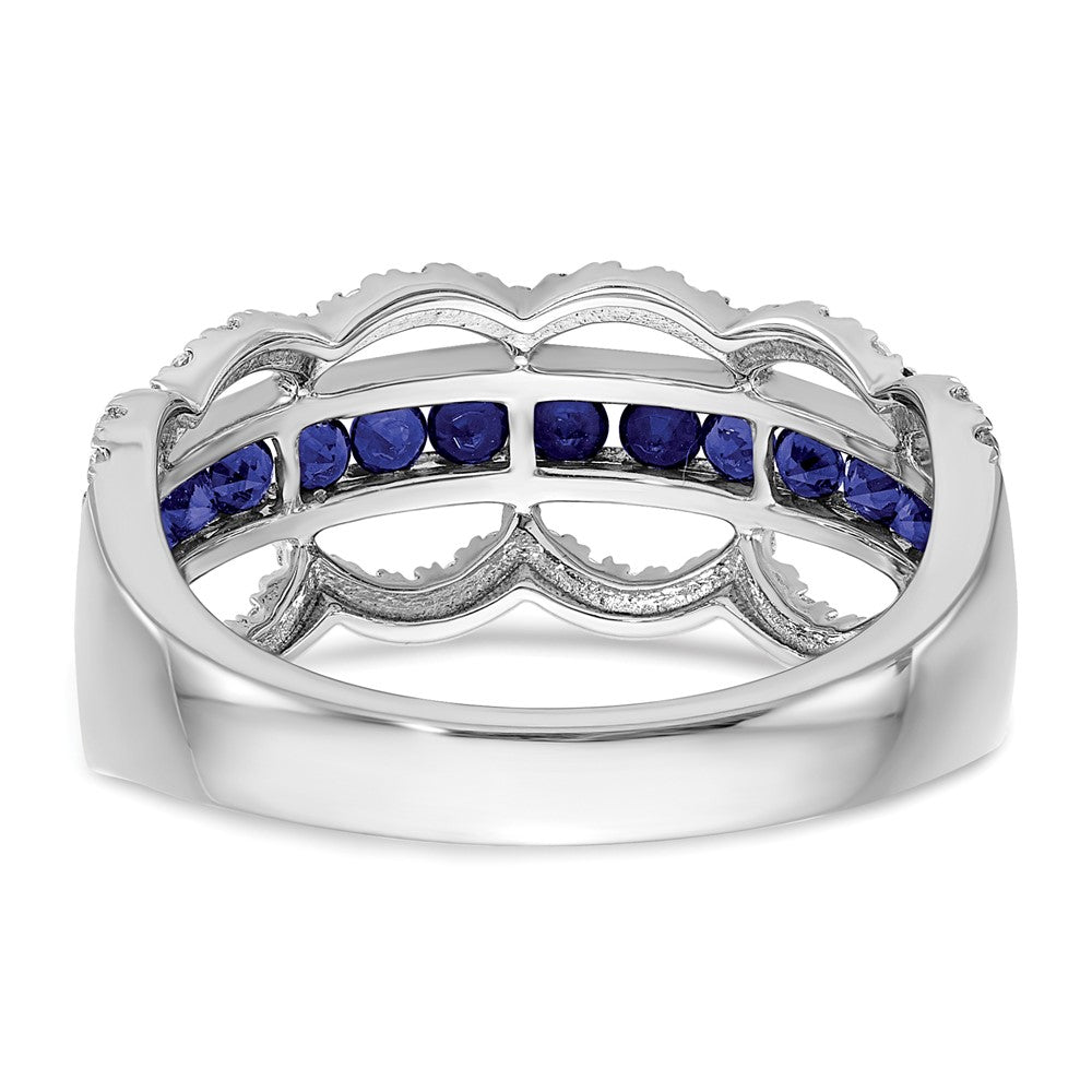 14k White Gold Created Sapphire and Diamond Scallop Ring