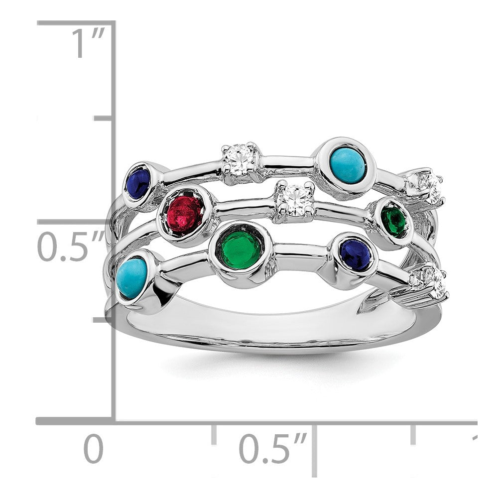 14k White Gold Ruby, Emerald, Lab Created Sapphire, White Topaz & Turquoise Ring