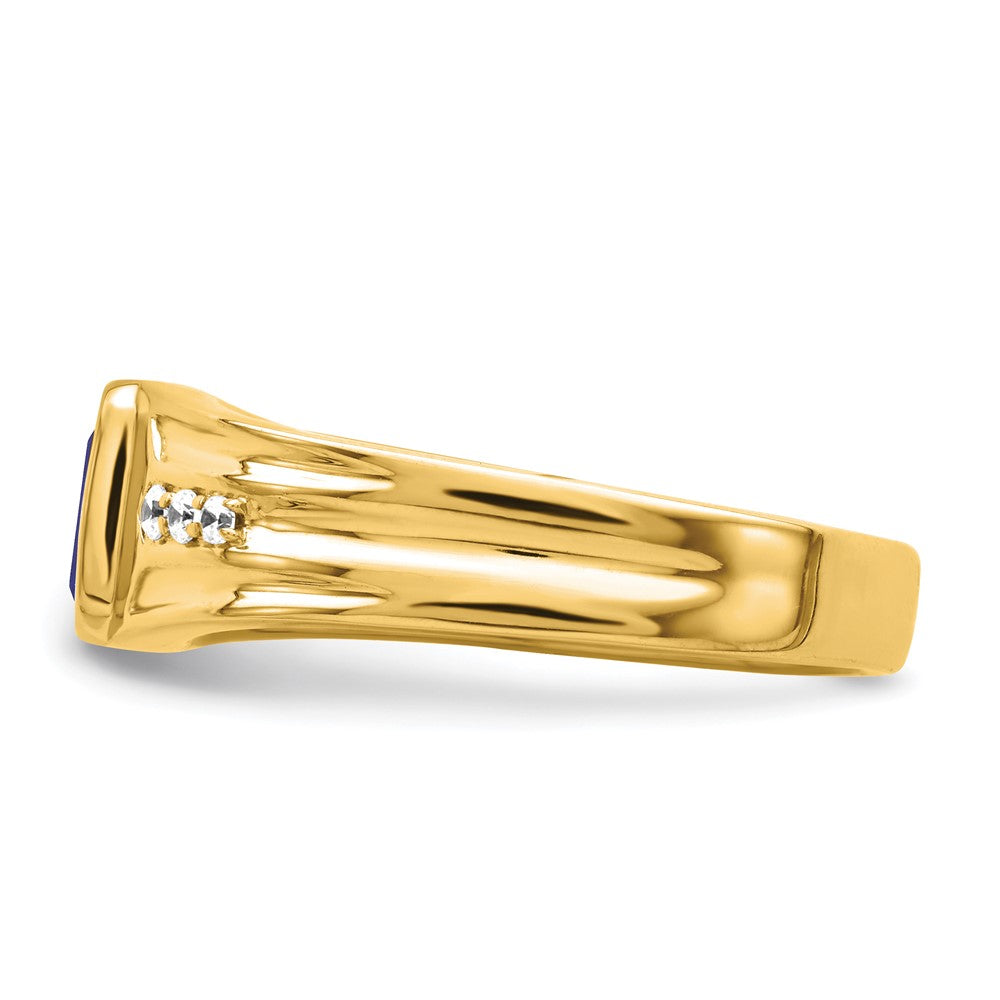 14k Created Sapphire and Diamond Mens Ring