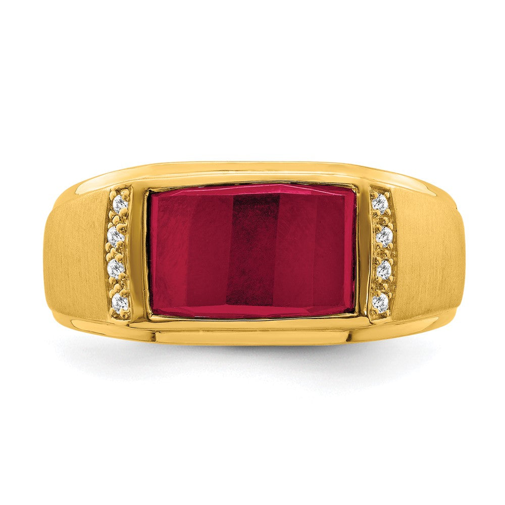 14k Created Ruby and Diamond Mens Ring
