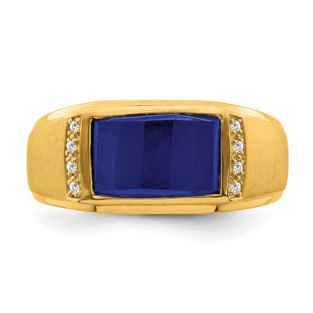 14k Created Sapphire and Diamond Mens Ring