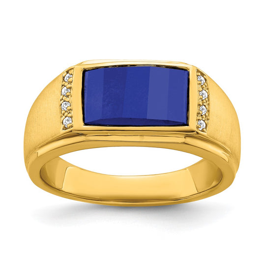 14k Created Sapphire and Diamond Mens Ring