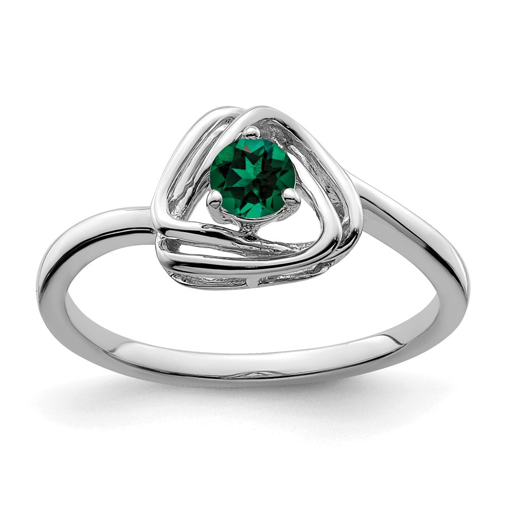 14k White Gold Created Emerald Triangle Ring