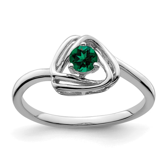 14k White Gold Created Emerald Triangle Ring
