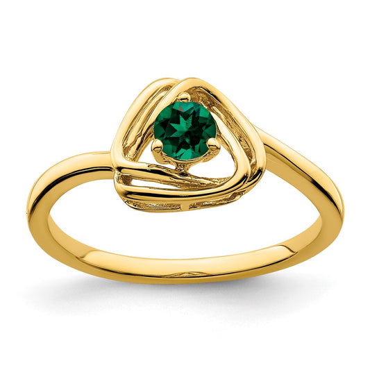 14k Created Emerald Triangle Ring