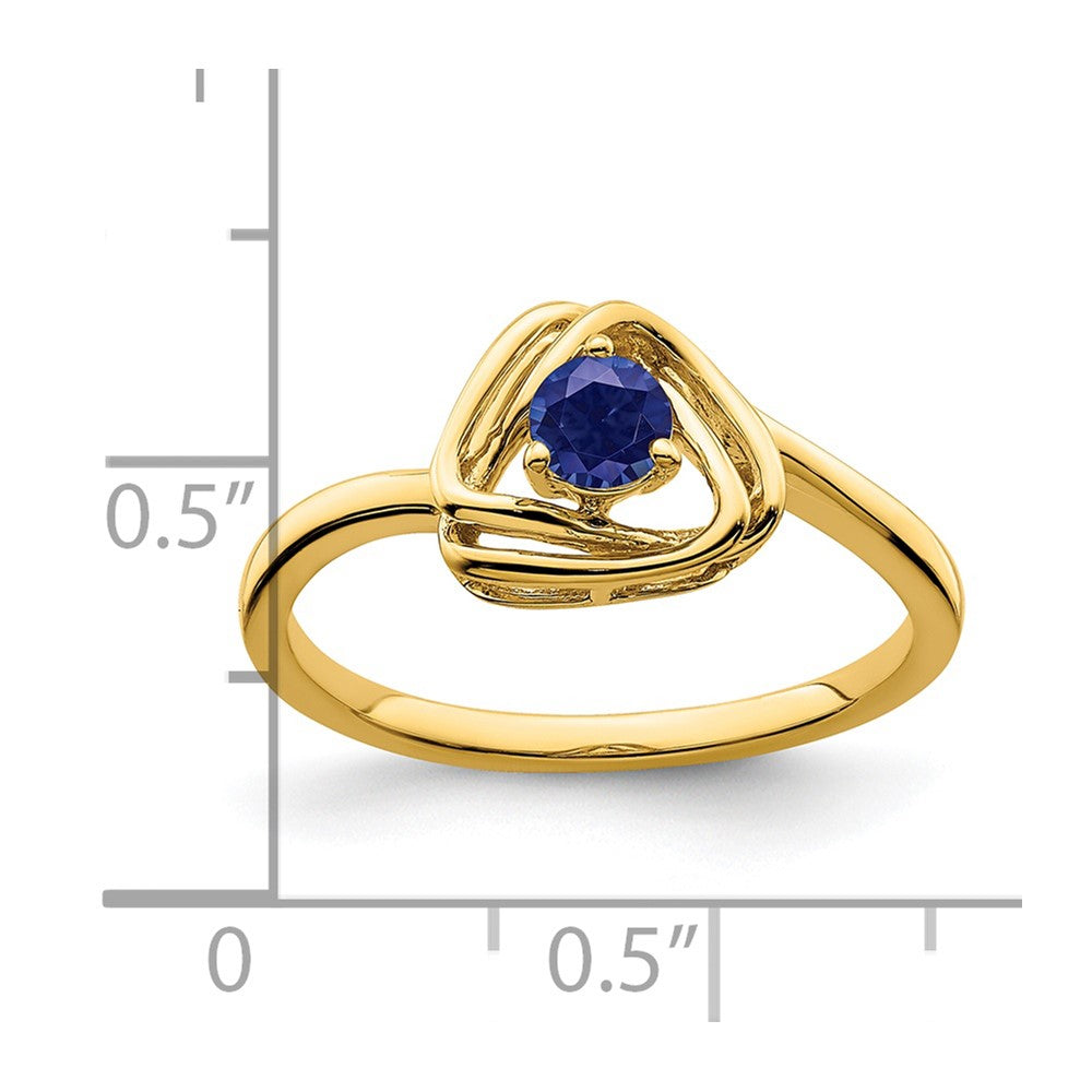 14k Created Sapphire Triangle Ring