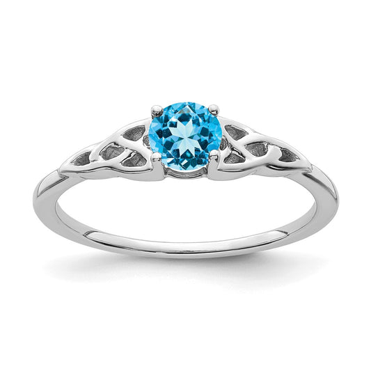 14K White Gold Blue Topaz Celtic Knot Ring
