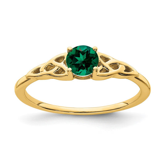 14K Created Emerald Celtic Knot Ring