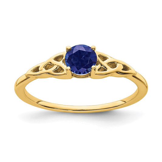 14K Created Sapphire Celtic Knot Ring