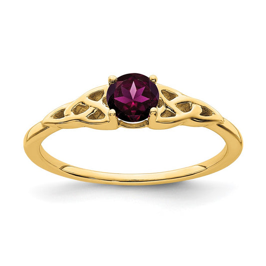 14K Yellow Gold Rhodolite Garnet Celtic Knot Ring