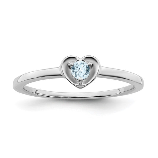 14K White Gold Aquamarine Heart Ring