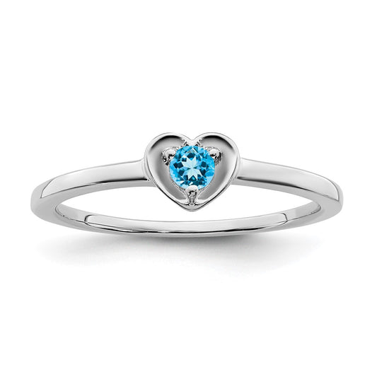 14K White Gold Blue Topaz Heart Ring
