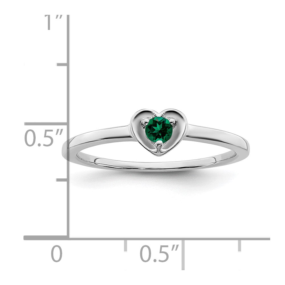 14K White Gold Created Emerald Heart Ring