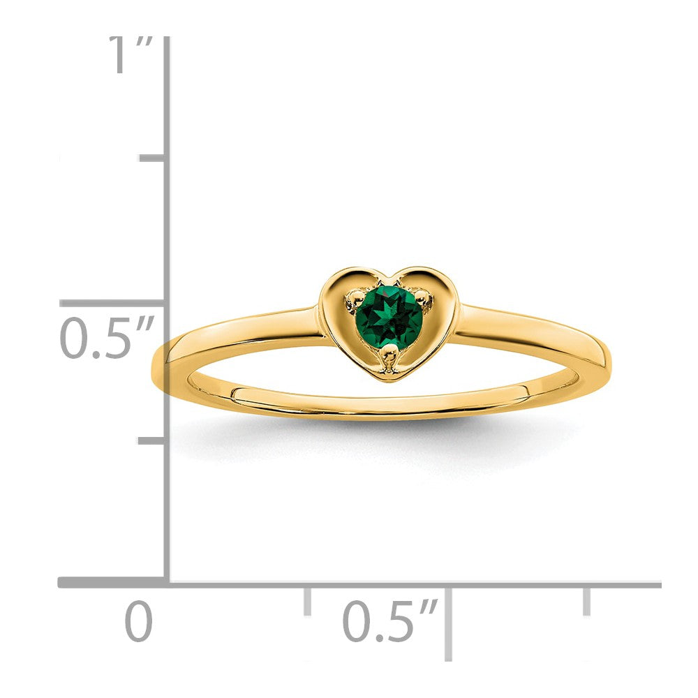 14K Yellow Gold Created Emerald Heart Ring