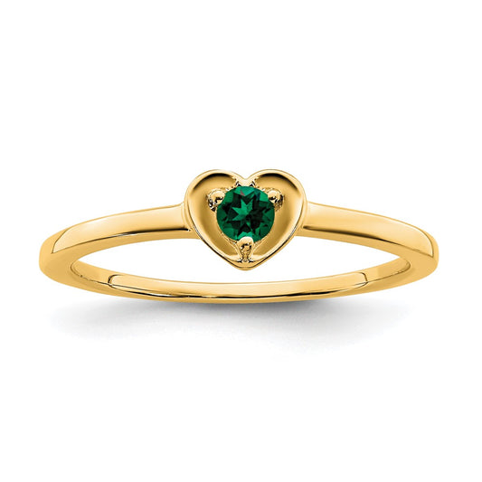 14K Yellow Gold Created Emerald Heart Ring