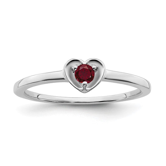 14K White Gold Created Ruby Heart Ring