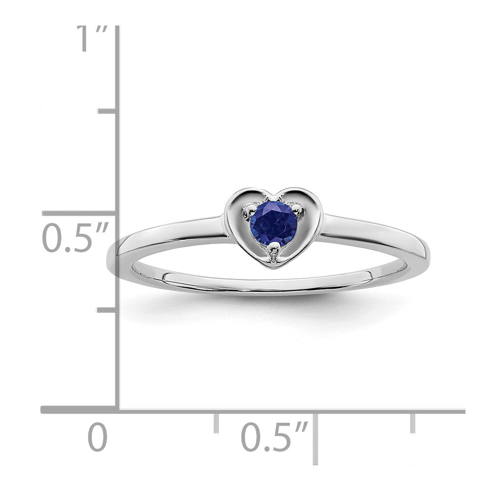 14K White Gold Created Sapphire Heart Ring