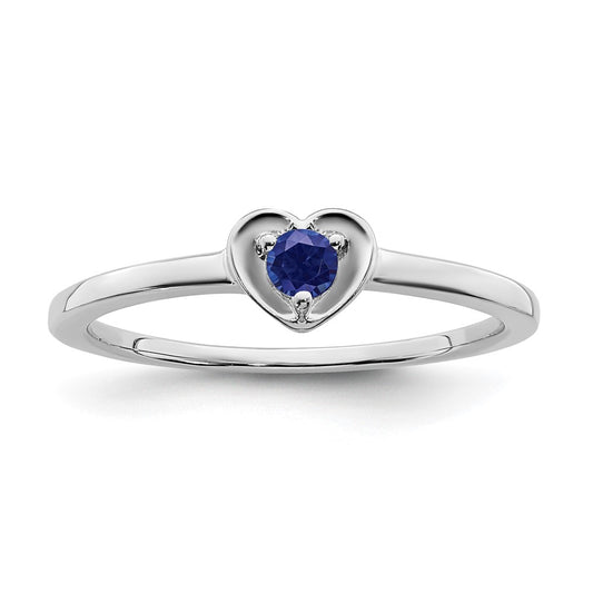 14K White Gold Created Sapphire Heart Ring