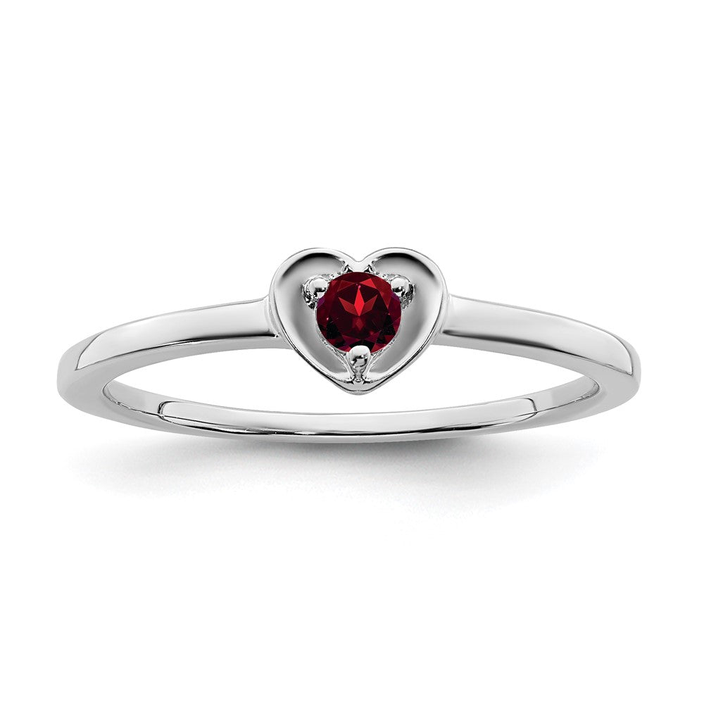 14K White Gold Garnet Heart Ring