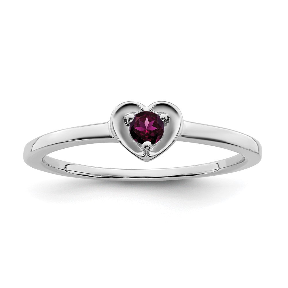 14K White Gold Rhodolite Garnet Heart Ring